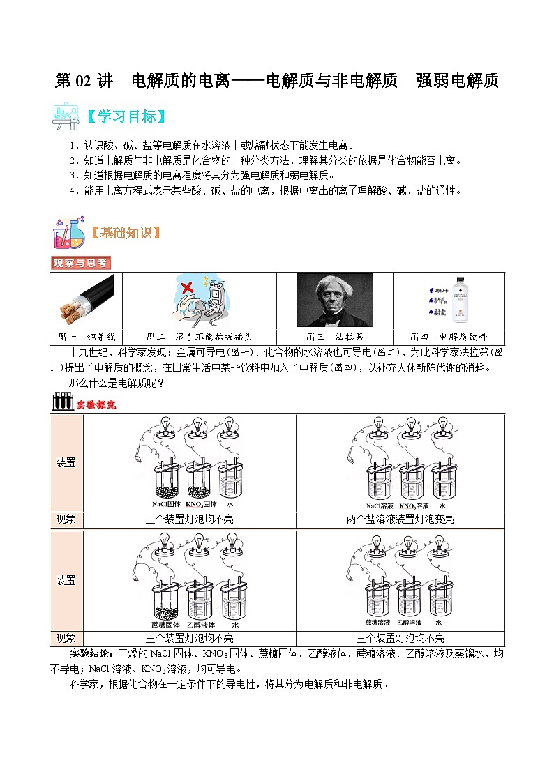 【暑假初升高】人教版化学初三(升高一)暑假预习-第02讲 电解质的电离——电解质与非电解质 强弱电解质 讲学案01