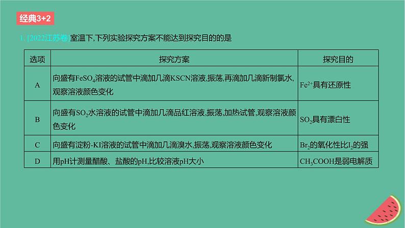 2024版高考化学一轮复习专题基础练专题十一化学实验考点36实验探究与设计作业课件02
