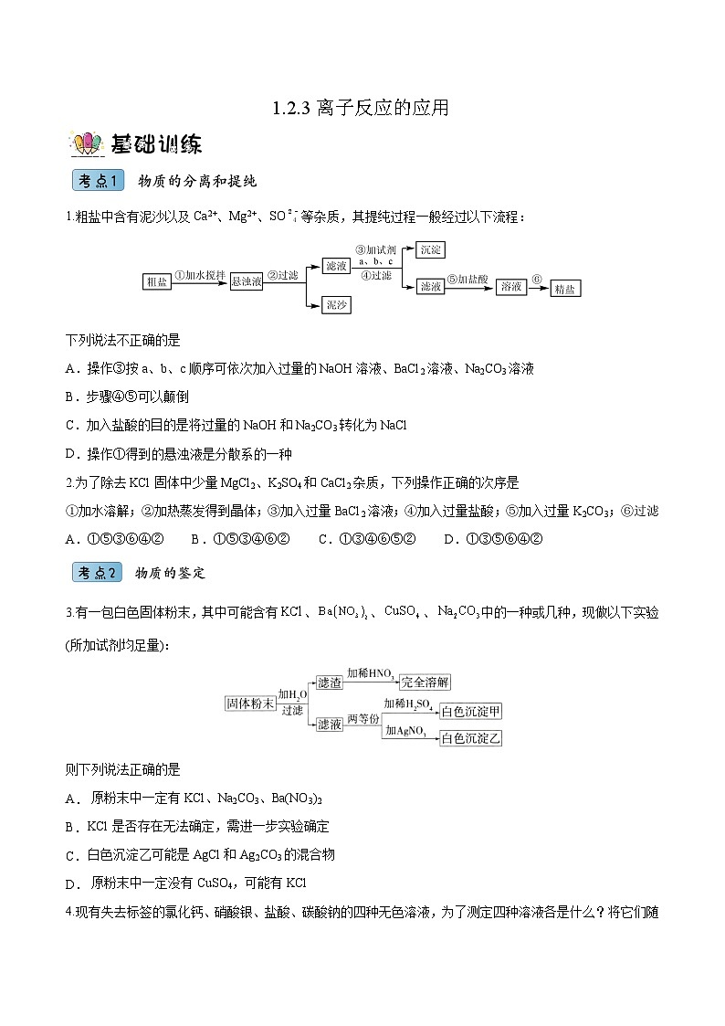 1.2.3离子反应的应用(分层作业)- 2022-2023学年高一化学同步备课系列(人教版2019必修第一册)01