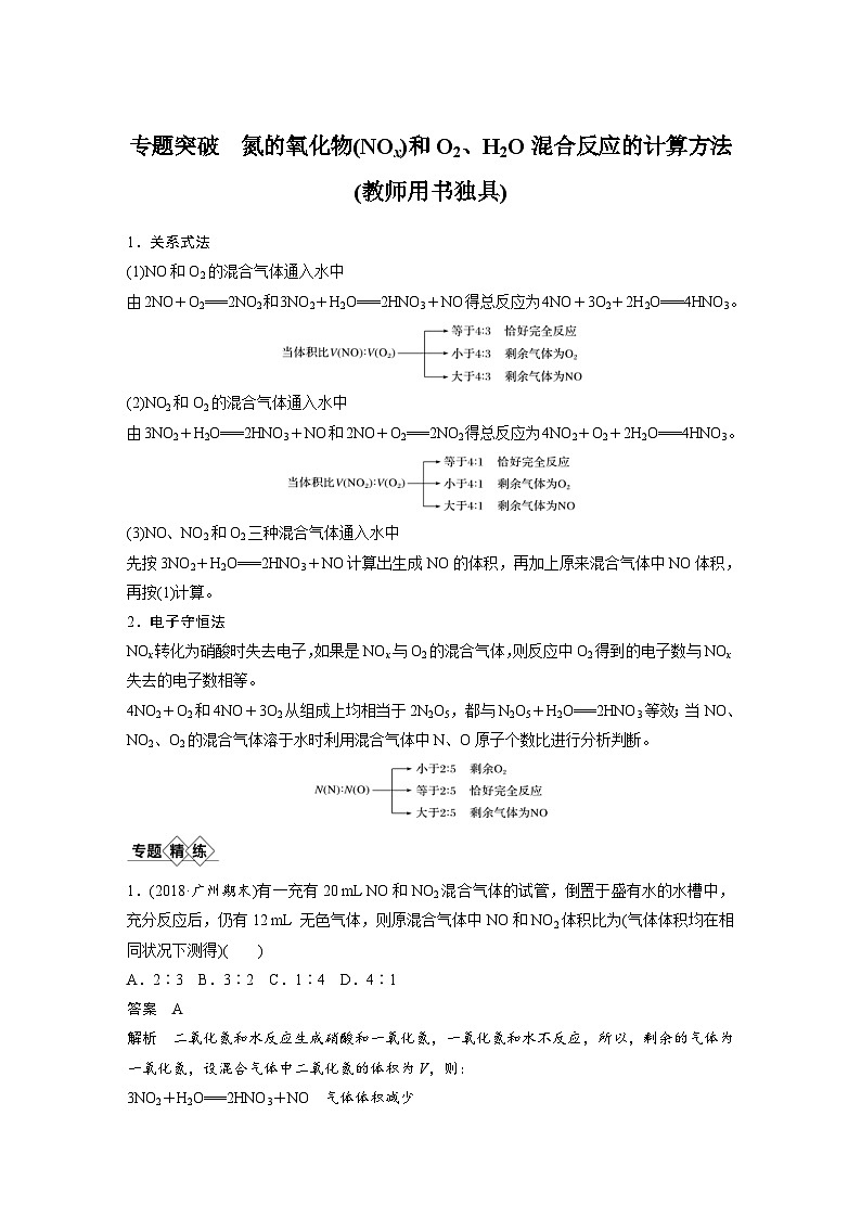 高考化学一轮复习讲练 第4章 专题突破 氮的氧化物(NOx)和O2、H2O混合反应的计算方法 (含解析)第1页