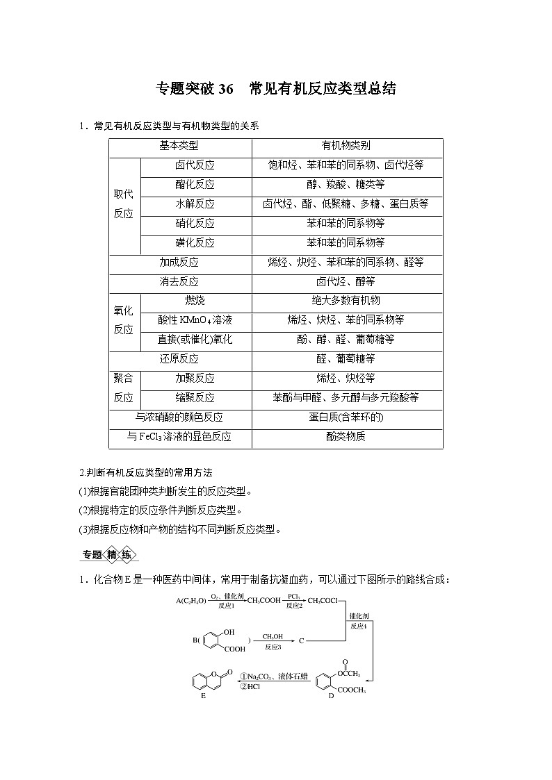 高考化学一轮复习讲练 第11章 专题突破36 常见有机反应类型总结 (含解析)01