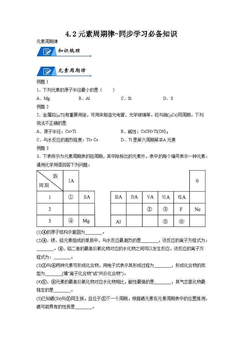 【思维导图】人教版高中化学必修一《4.2元素周期律》同步学习思维导图+学练01