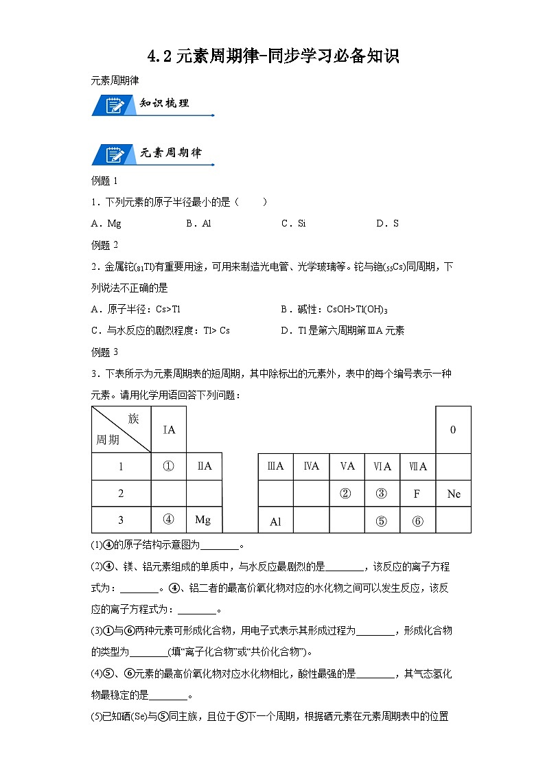 【思维导图】人教版高中化学必修一《4.2元素周期律》同步学习思维导图+学练01
