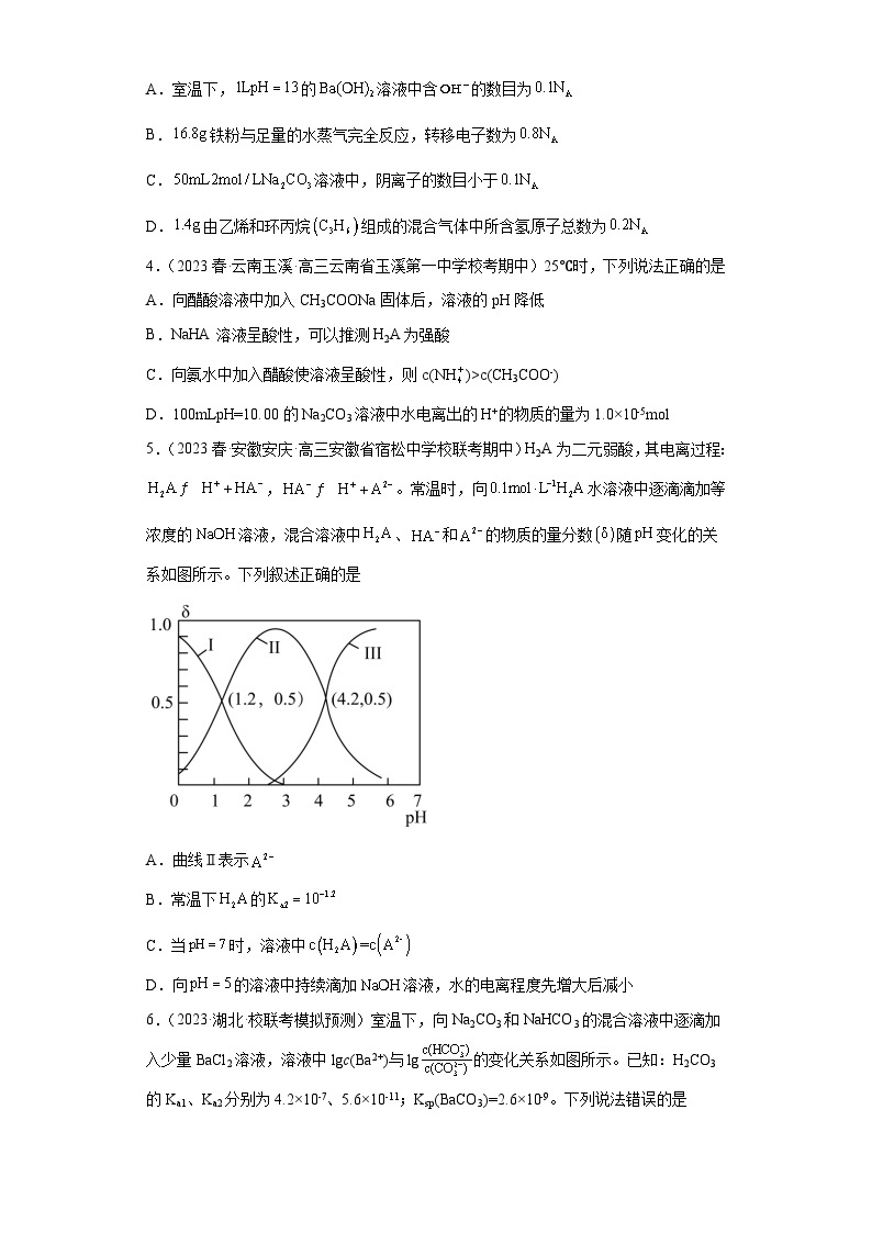 2024届高三新高考化学大一轮专题训练  盐类的水解02