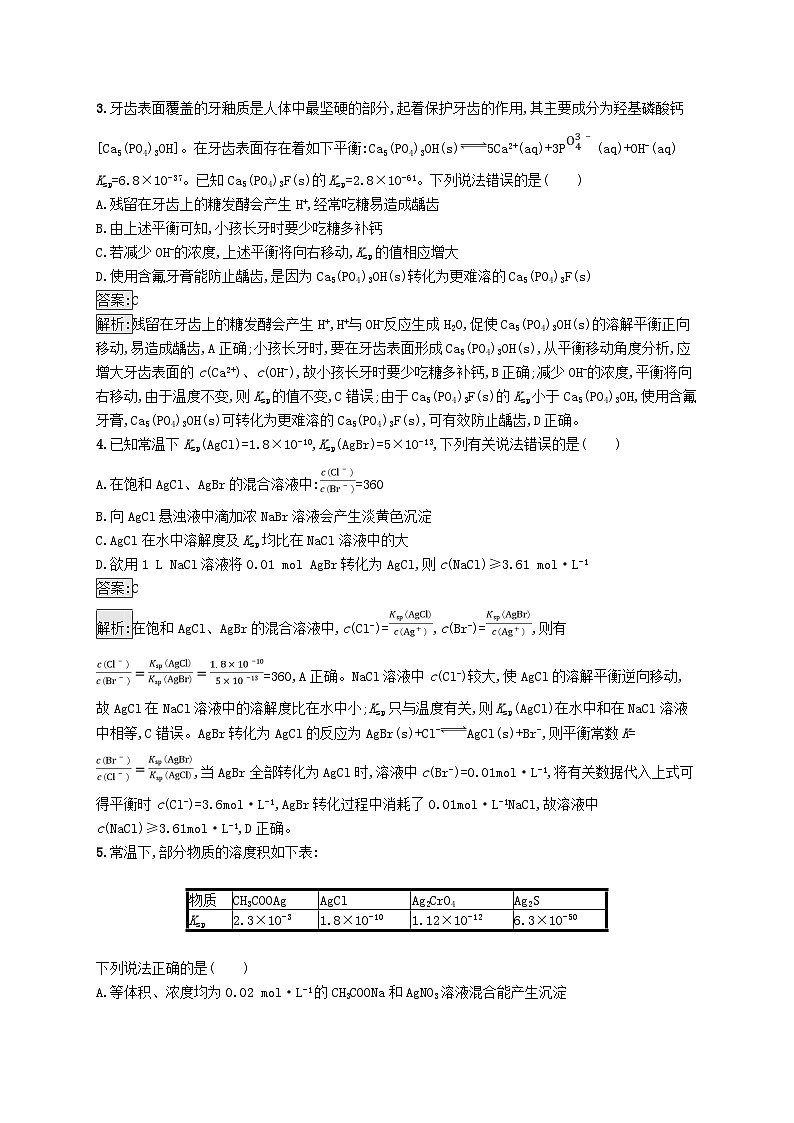 適用于新教材2024版高考化學一輪總復習第八章課時規(guī)范練44沉淀溶解平衡新人教版第2頁
