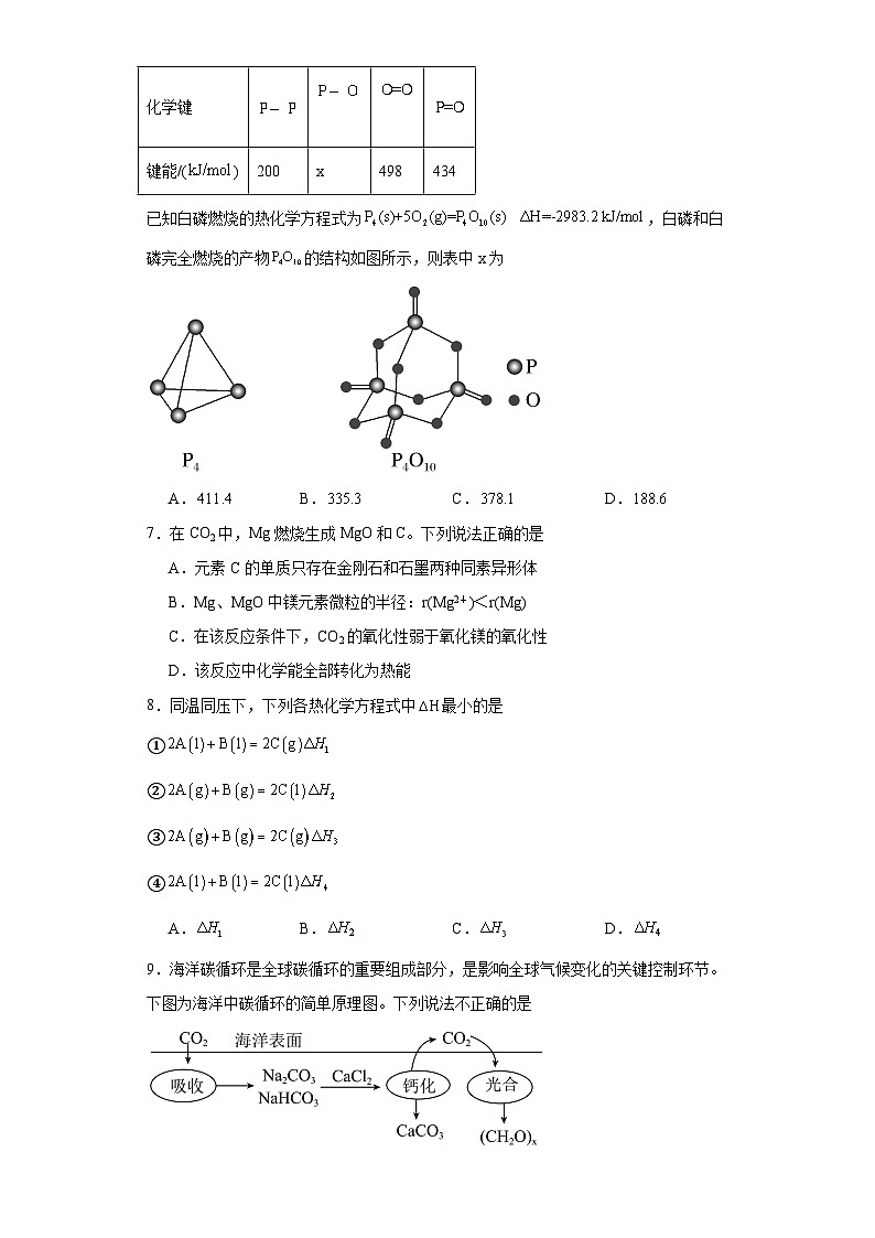 第一章 化学反应的热效应 测试题 :2023-2024学年高二上学期人教版(2019)化学选择性必修102