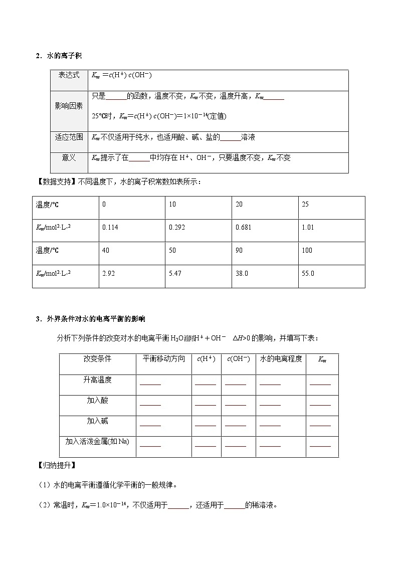 3.2.1 水的电离 溶液酸碱性与pH-2023-2024学年高二化学同步精品讲义+习题(人教版2019选择性必修1)(原卷版)第2页