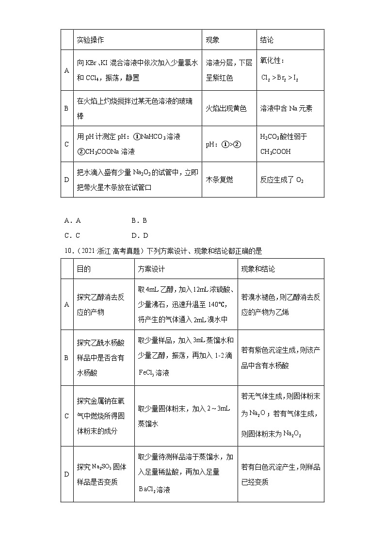 2019-2023年高考化学分类汇编 专题10 钠及其化合物03