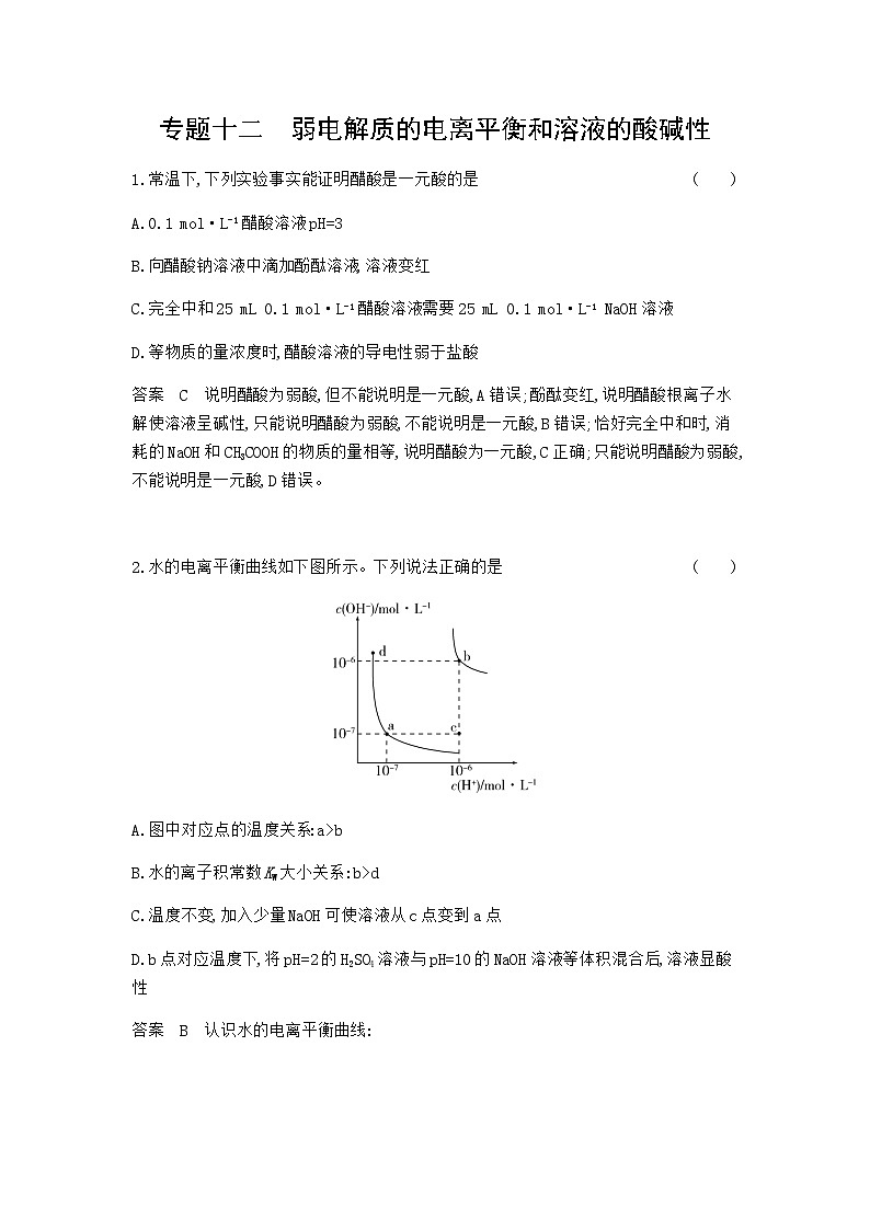 2024届人教版高考化学一轮复习专题十二弱电解质的电离平衡和溶液的酸碱性专题作业含答案第1页