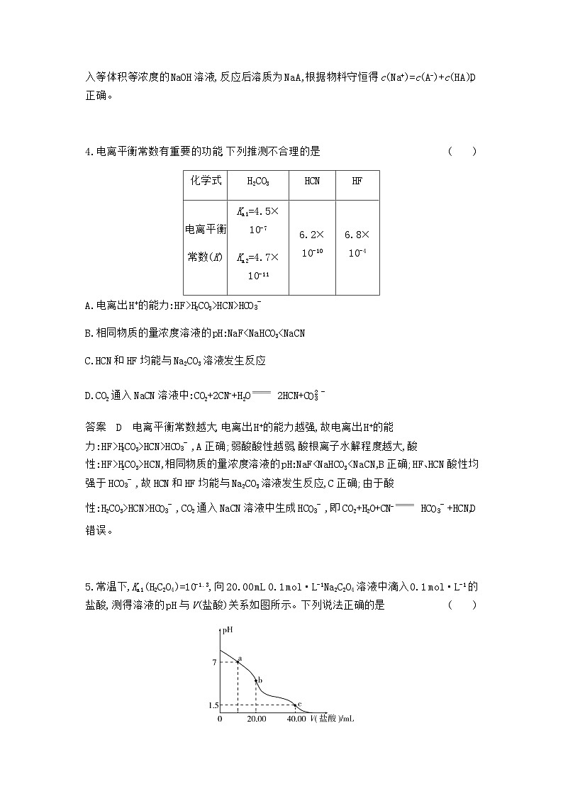 2024届人教版高考化学一轮复习专题十二弱电解质的电离平衡和溶液的酸碱性专题作业含答案第3页