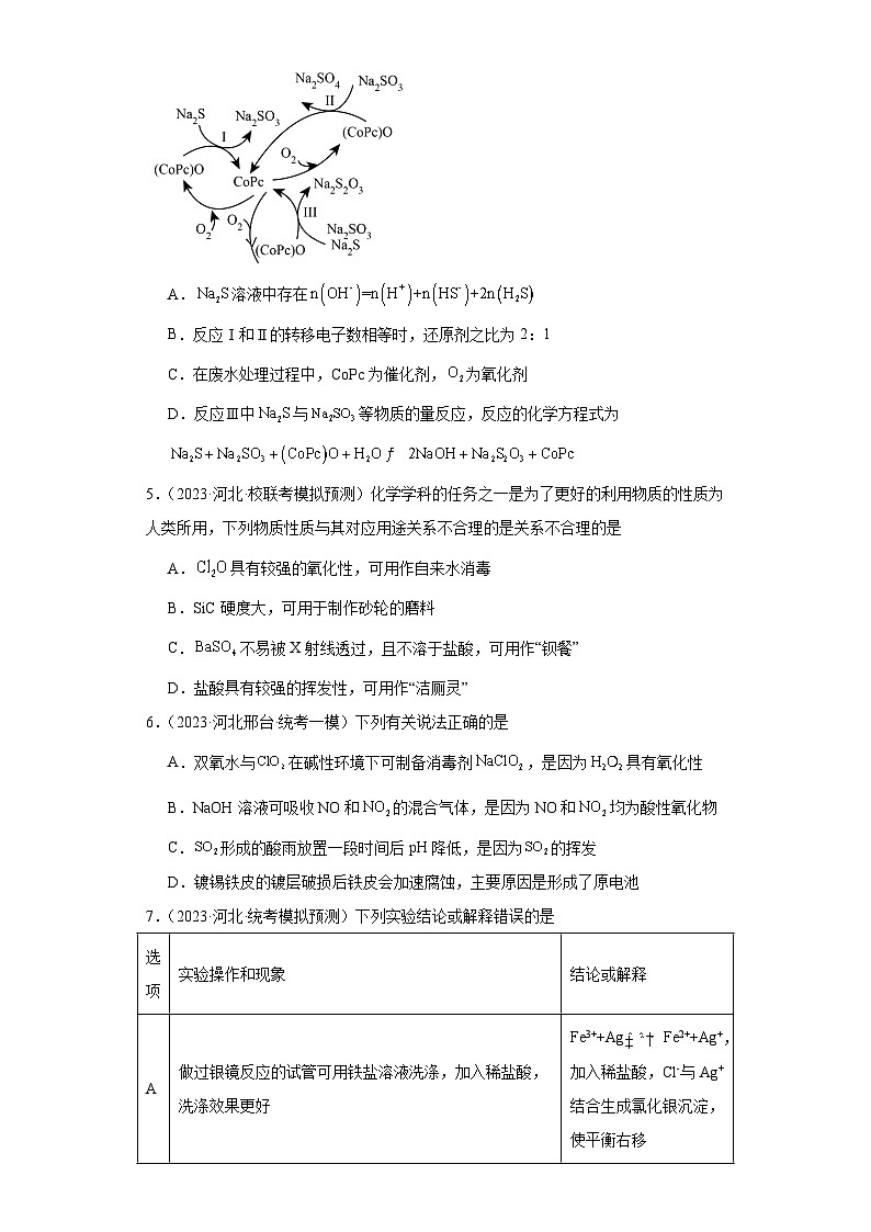 河北高考化学三年(2021-2023)模拟题汇编-08氧族元素及其化合物第2页