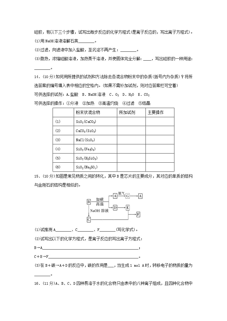 2022年高中化学人教版必修1课外拓展训练:18二氧化硅和硅酸(含答案)第3页