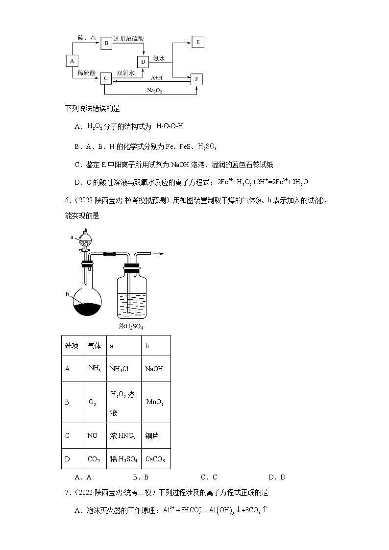 陕西高考化学三年(2021-2023)模拟题汇编-07氮族元素及其化合物03