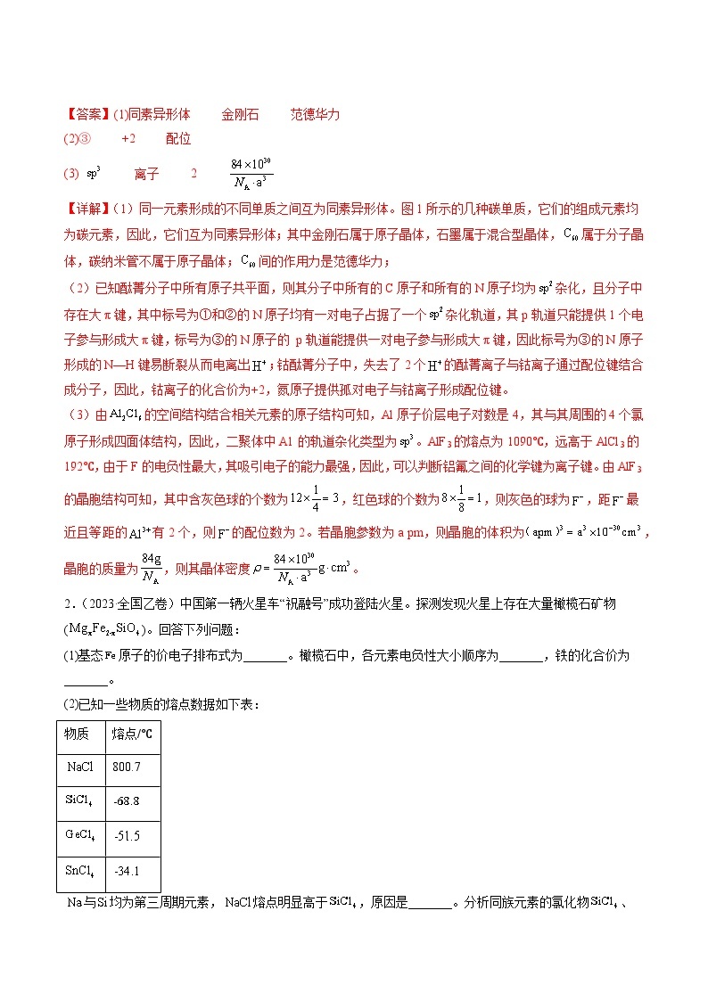 高考化学真题分项汇编（全国通用）五年（2019-2023）专题16+物质结构与性质综合题02