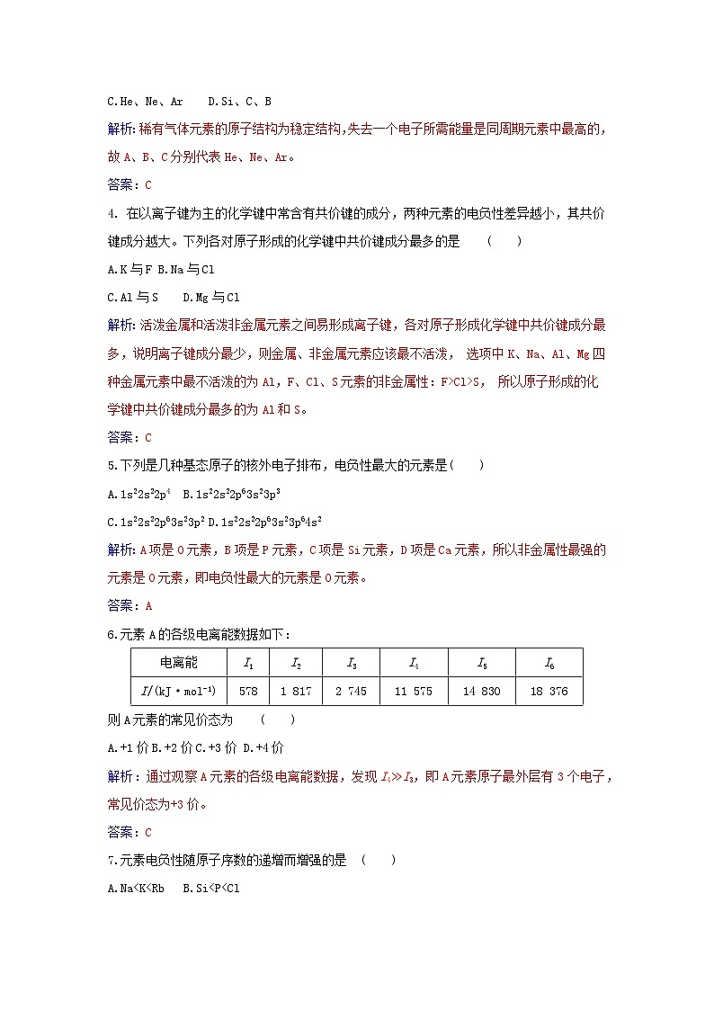 新教材2023高中化学第一章原子结构与性质第二节原子结构与元素的性质课时2元素周期律同步测试新人教版选择性必修2第2页