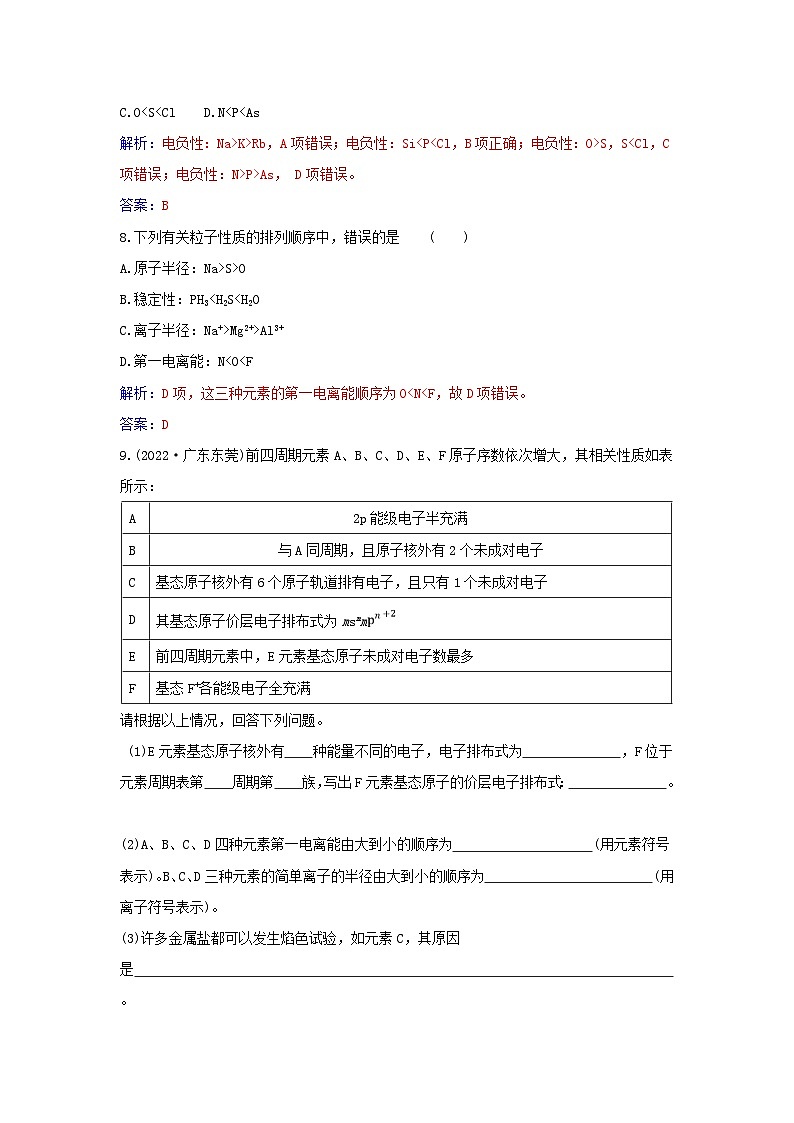 新教材2023高中化学第一章原子结构与性质第二节原子结构与元素的性质课时2元素周期律同步测试新人教版选择性必修2第3页