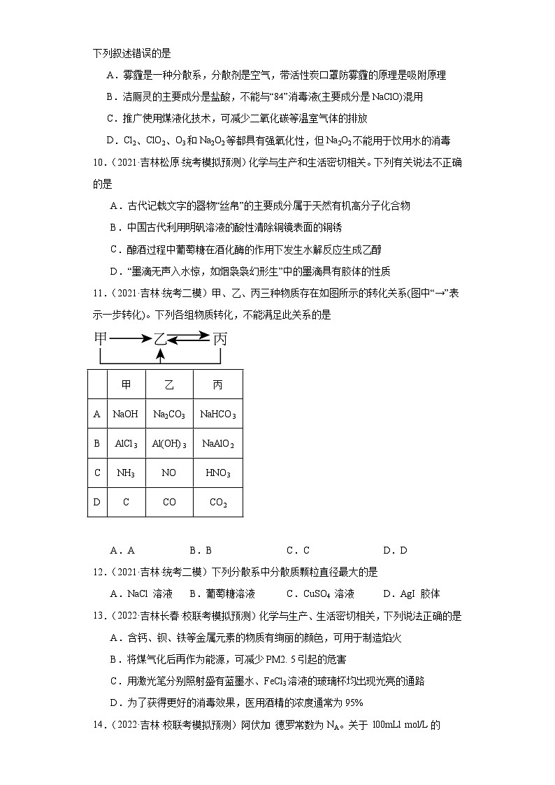 吉林高考化学三年(2021-2023)模拟题汇编-01物质的分类第3页