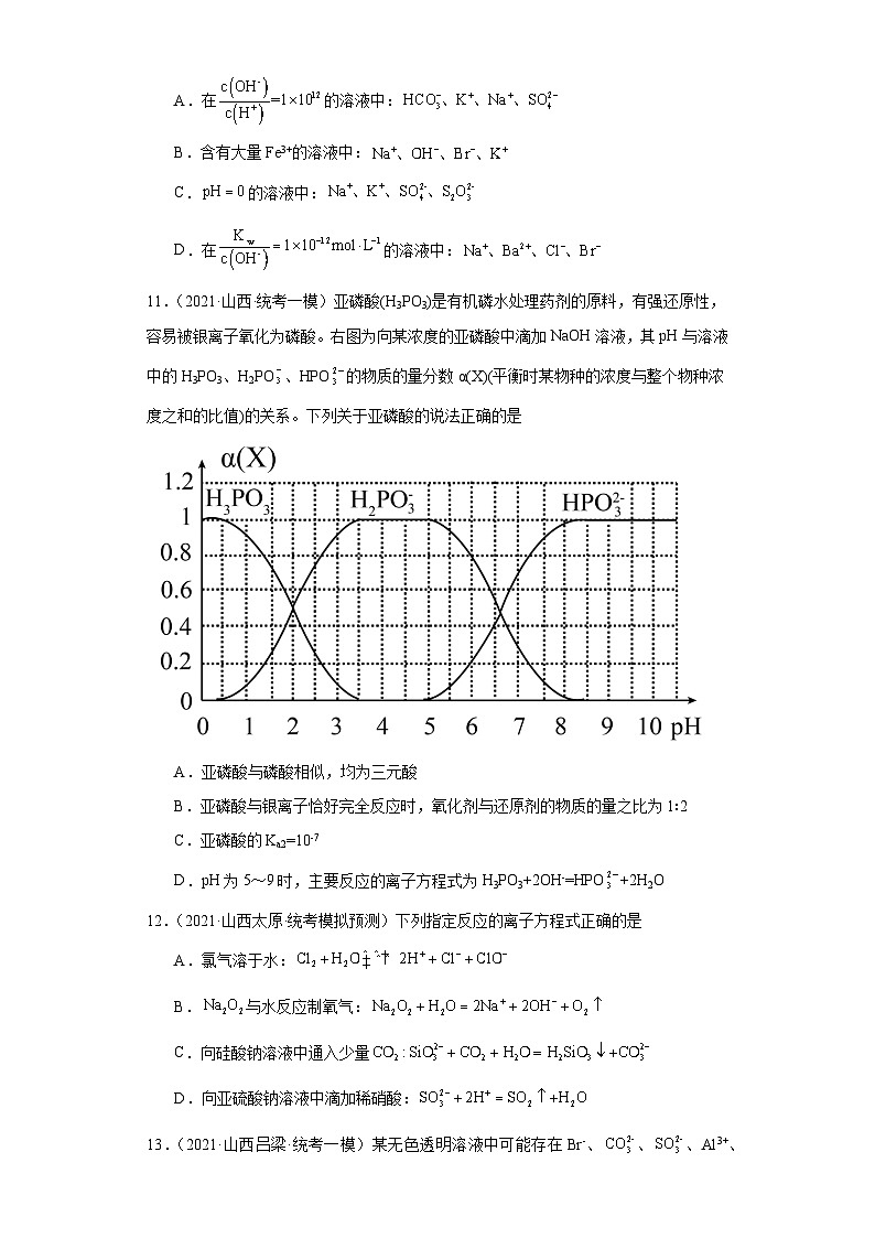 山西高考化学三年(2021-2023)模拟题汇编-02离子反应03
