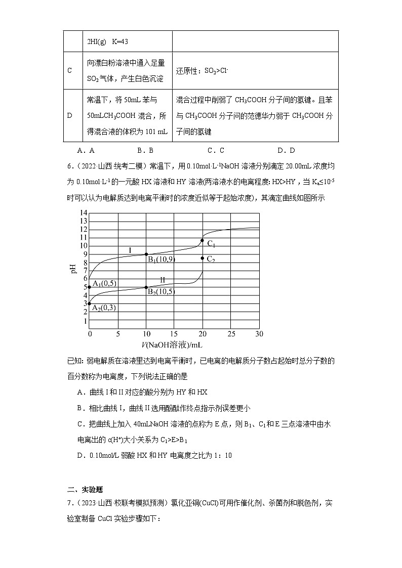 山西高考化学三年(2021-2023)模拟题汇编-11水溶液中的离子反应和平衡第3页