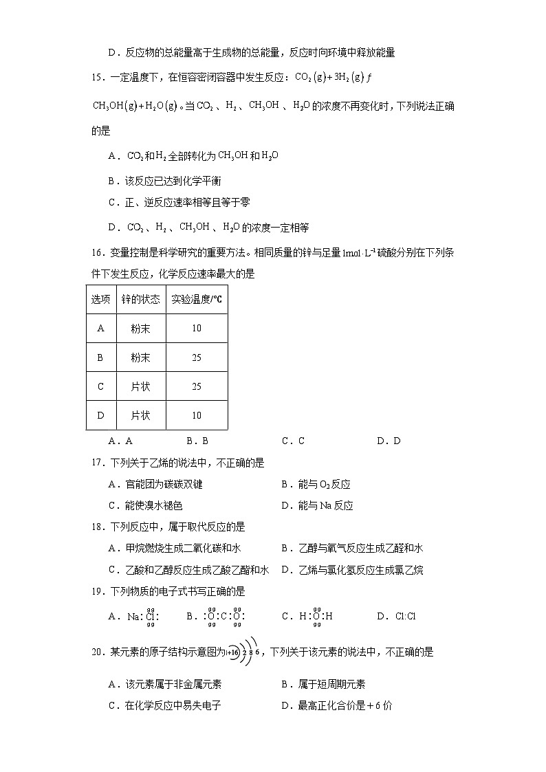 北京市丰台区2023年普通高中学业水平合格性考试调研练习化学试卷(含解析)03