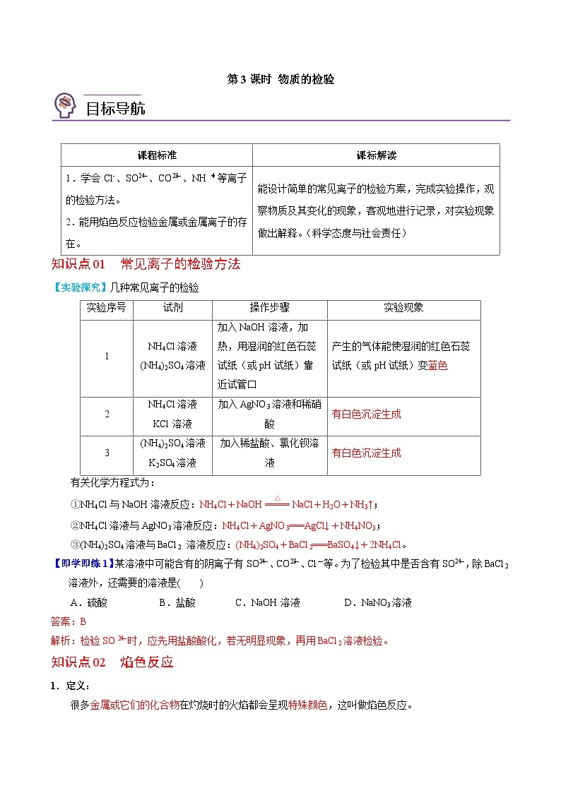 2.1.3 物质的检验-高一化学同步讲义（苏教必修第一册 ）01