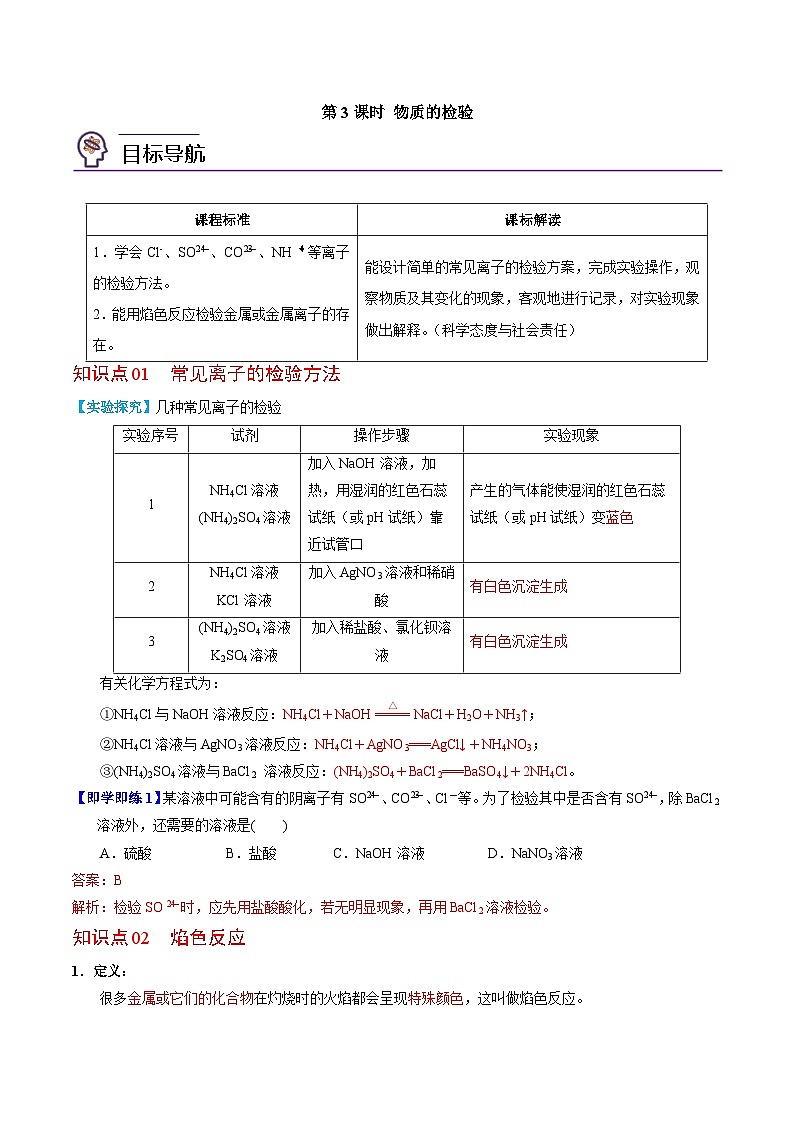 2.1.3 物质的检验-高一化学同步讲义(苏教必修第一册 )01
