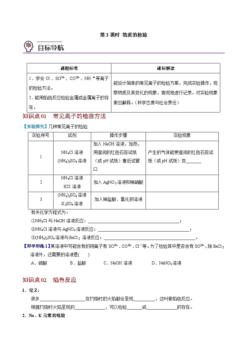 2.1.3 物质的检验-高一化学同步讲义(苏教必修第一册 )01