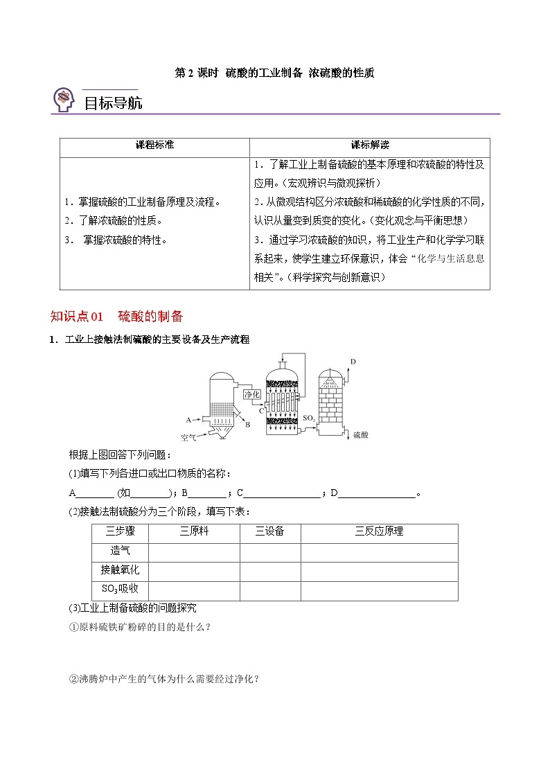 4.1.2 硫酸的工业制备 浓硫酸的性质-高一化学同步讲义（苏教必修第一册 ）01