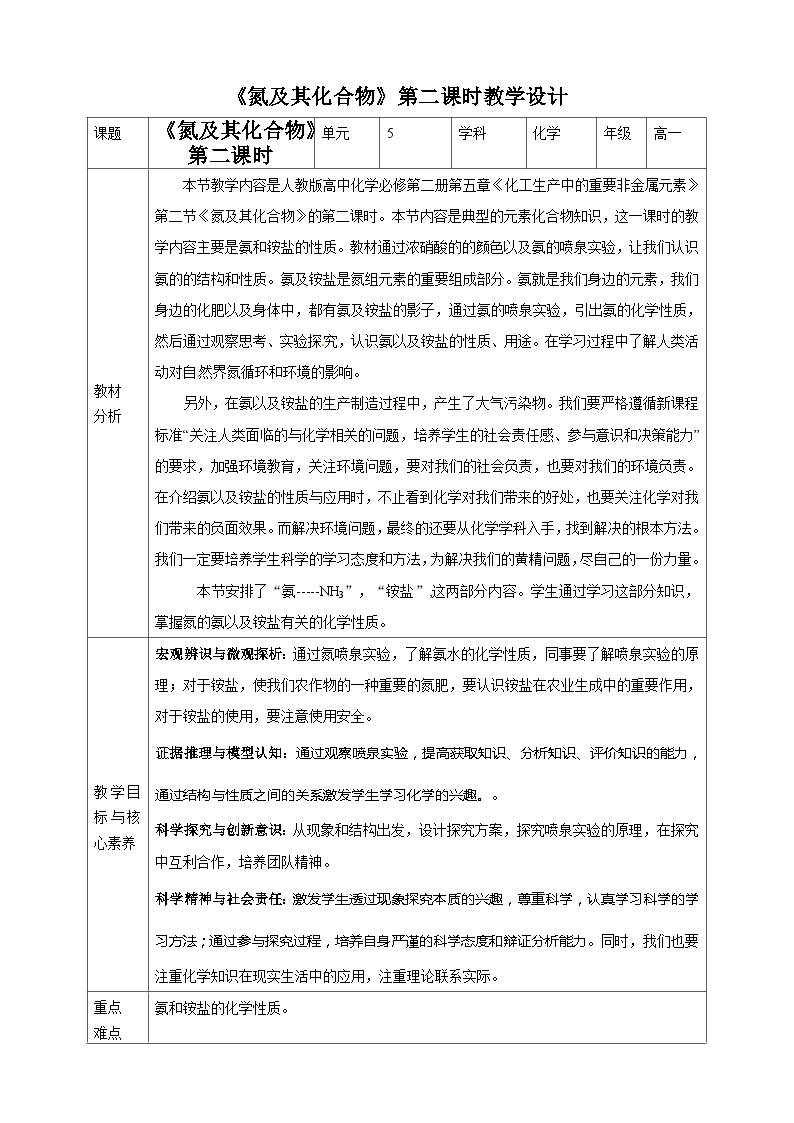 新人教版必修2化学5.2《氮及其化合物》（第二课时）课件+教案01