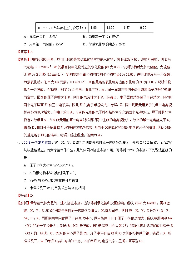 十年(23-22)高考化学真题分项汇编专题26 位构性之元素性质相关推断(教师版)第3页