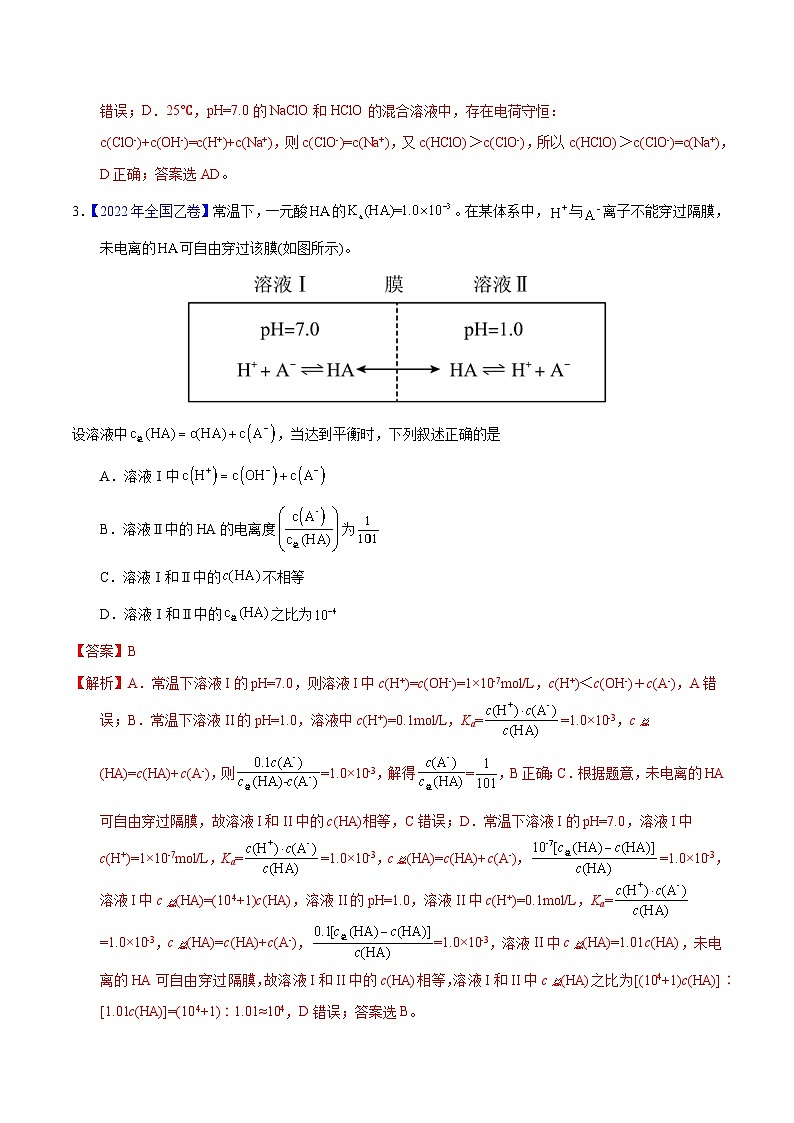 十年(23-22)高考化学真题分项汇编专题44 弱电解质的电离(教师版)第2页