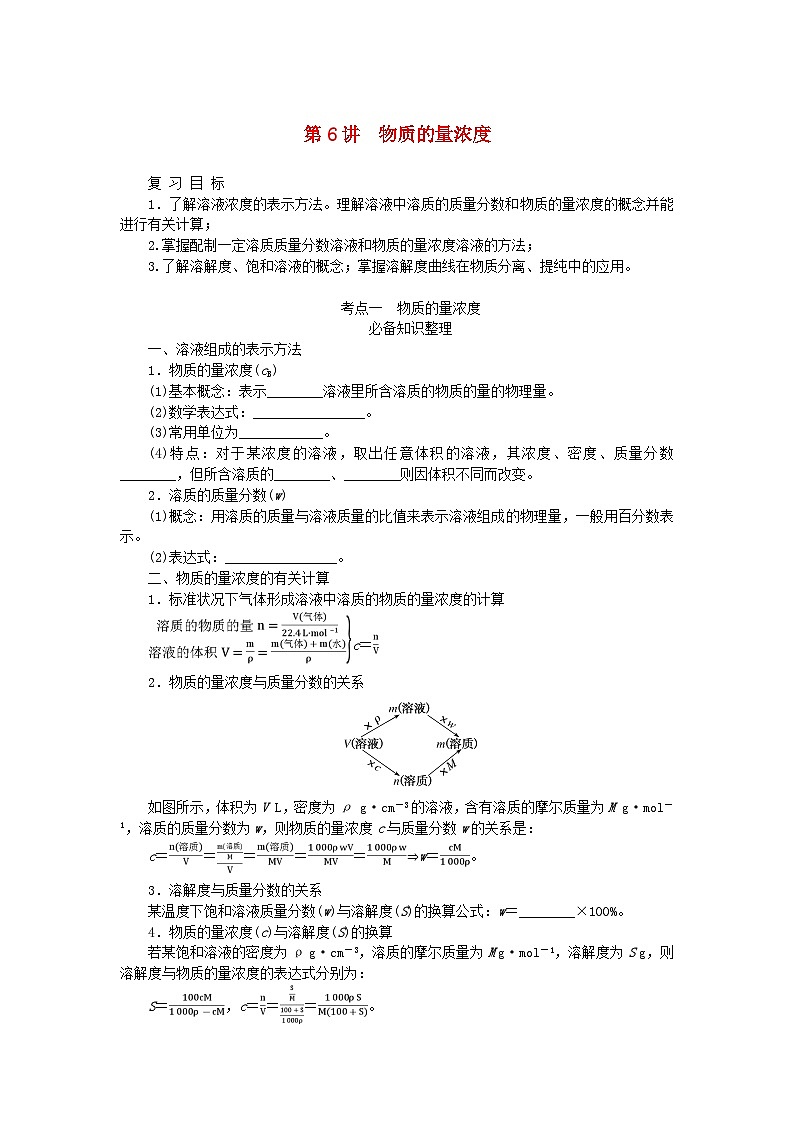 2024版新教材高考化学全程一轮总复习第二章物质的量第6讲物质的量浓度学生用书第1页