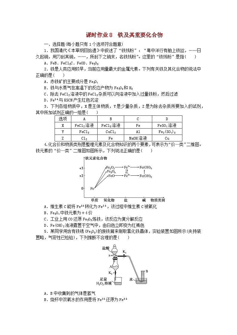 2024版新教材高考化学全程一轮总复习课时作业8铁及其重要化合物第1页