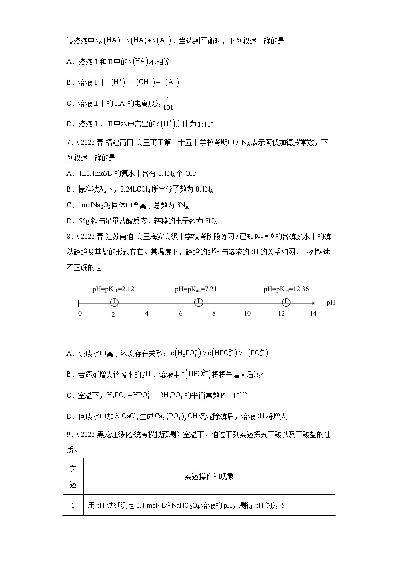 2024届高三新高考化学大一轮专题训练-弱电解质的电离第3页
