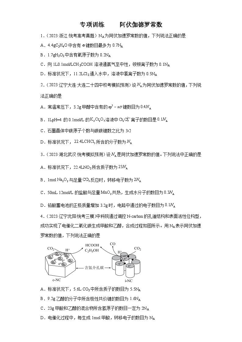 2024年高中化学一轮复习专项训练 阿伏伽德罗常数第1页