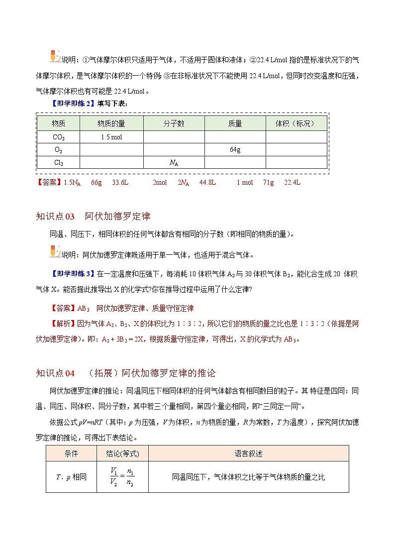 【同步讲义】高中化学(沪科版2020)必修第一册--1.2.2 气体摩尔体积 讲义03