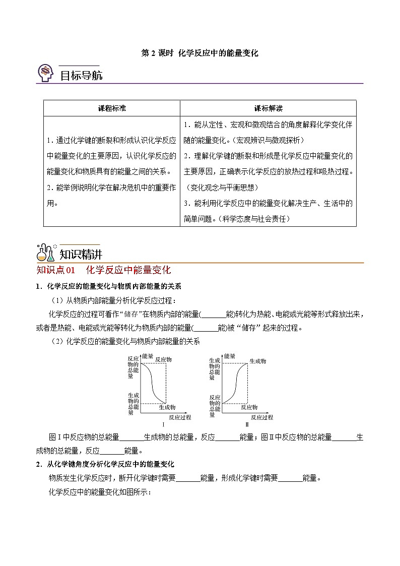 【同步讲义】高中化学(苏教版2019)必修第二册--6.2.2 化学反应中的能量变化 讲义01