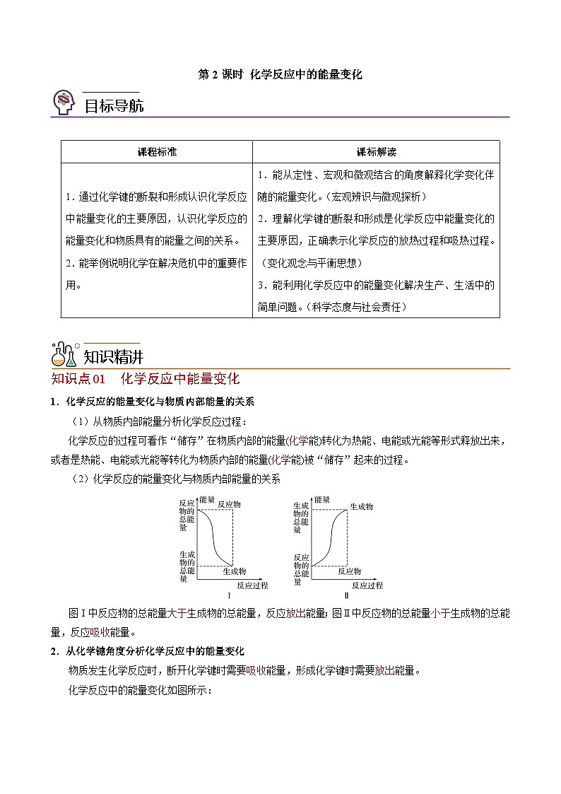 【同步讲义】高中化学(苏教版2019)必修第二册--6.2.2 化学反应中的能量变化 讲义01
