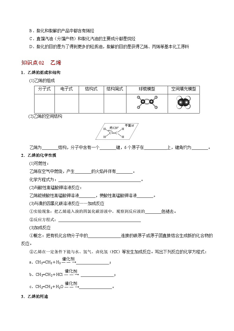 【同步讲义】高中化学(苏教版2019)必修第二册--8.1.2 石油炼制 乙烯 讲义(学生版)第3页