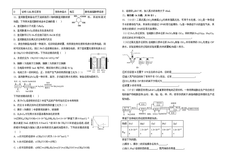 2024届高三入学调研试卷 化学(B卷)第2页