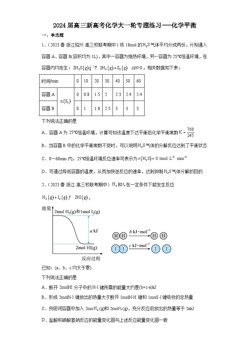 2024届高三新高考化学大一轮专题练习---化学平衡第1页