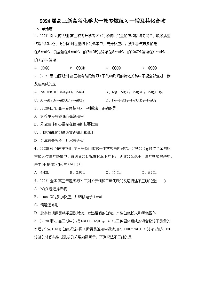 2024届高三新高考化学大一轮专题练习—镁及其化合物第1页