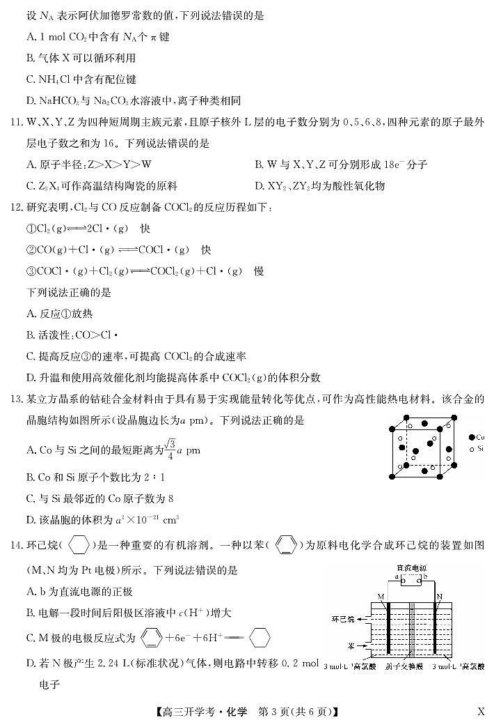 湖北省2024届高三上学期8月开学考试化学第3页