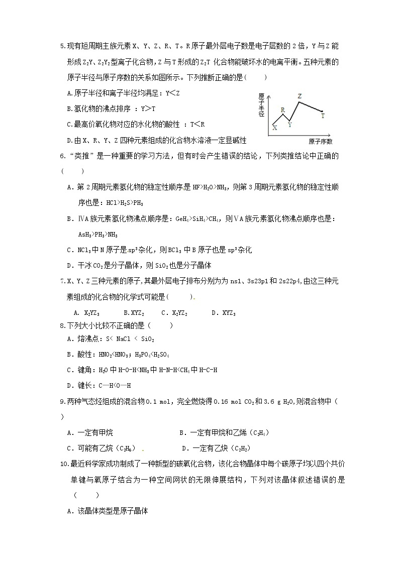 襄阳四校联考高二下学期化学期中试题及答案02