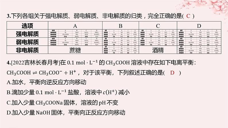 江苏专用2023_2024学年新教材高中化学专题3水溶液中的离子反应第一单元弱电解质的电离平衡第一课时弱电解质的电离平衡分层作业课件苏教版选择性必修1第2页