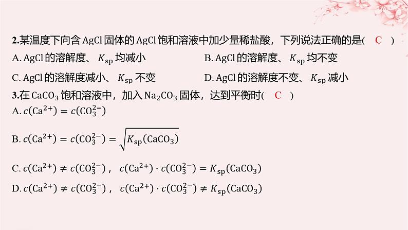 江苏专用2023_2024学年新教材高中化学专题3水溶液中的离子反应第四单元沉淀溶解平衡第一课时沉淀溶解平衡与溶度积分层作业课件苏教版选择性必修1第2页