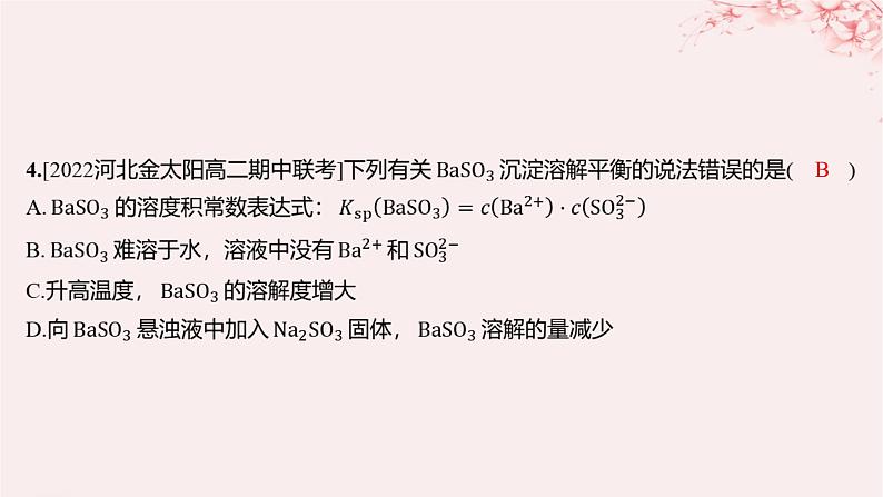 江苏专用2023_2024学年新教材高中化学专题3水溶液中的离子反应第四单元沉淀溶解平衡第一课时沉淀溶解平衡与溶度积分层作业课件苏教版选择性必修1第3页