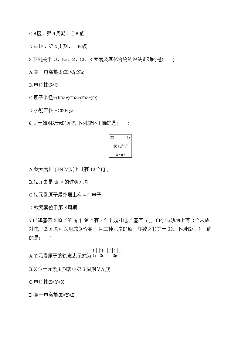 2023年秋高中化学选择性必修2(苏教版2019)专题2 原子结构与元素性质 过关检测(含解析)02