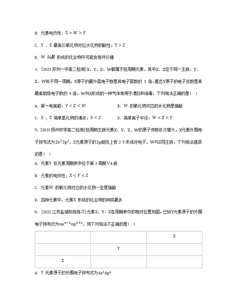 江苏专版2023_2024学年新教材高中化学专题2原子结构与元素性质整合苏教版选择性必修202