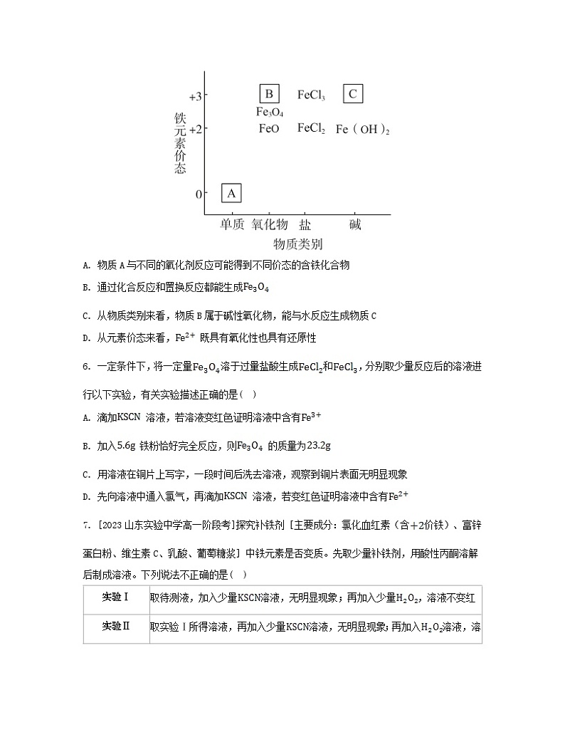 江苏专版2023_2024学年新教材高中化学第三章铁金属材料第一节铁及其化合物第二课时铁的氢氧化物铁盐和亚铁盐分层作业新人教版必修第一册第3页